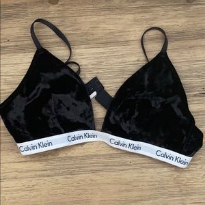 Calvin Klein black velour bralettes SM